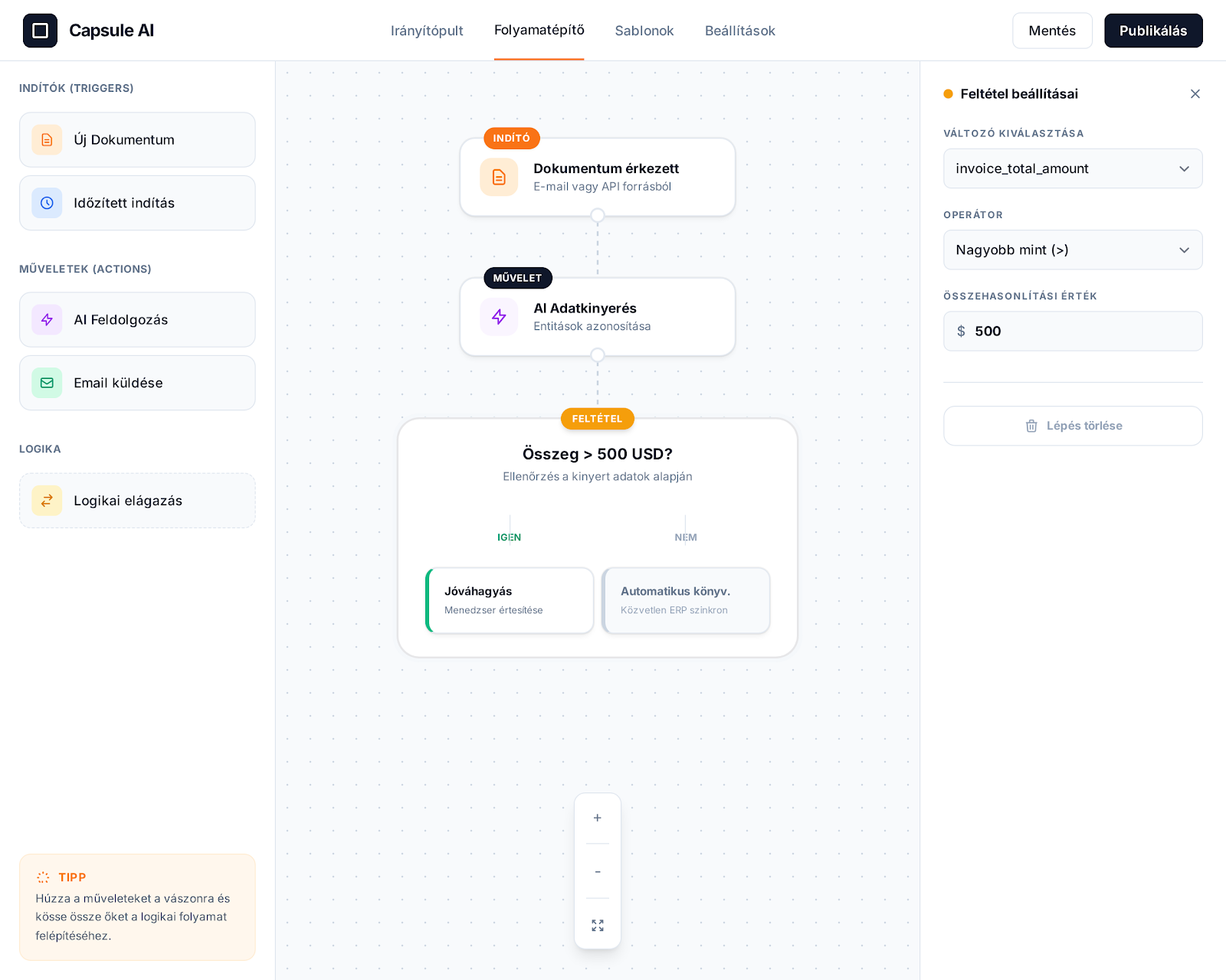 Workflow builder folyamatszervező felület